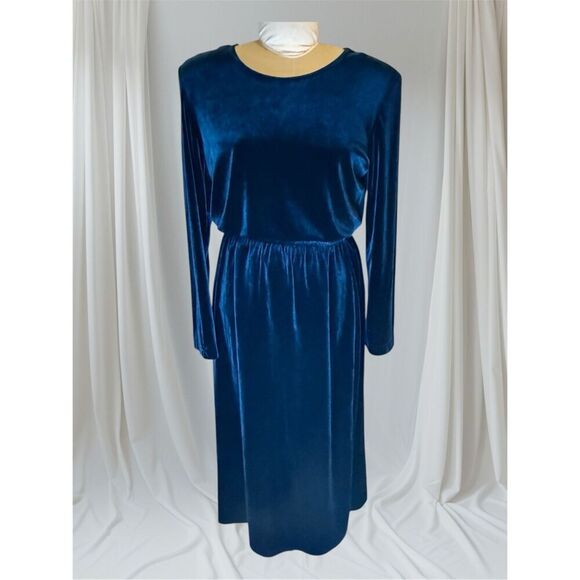 K Studio Velvet Tunic & Skirt Set Sz. 14 Teal Flattering Confortable - Picture 7 of 14